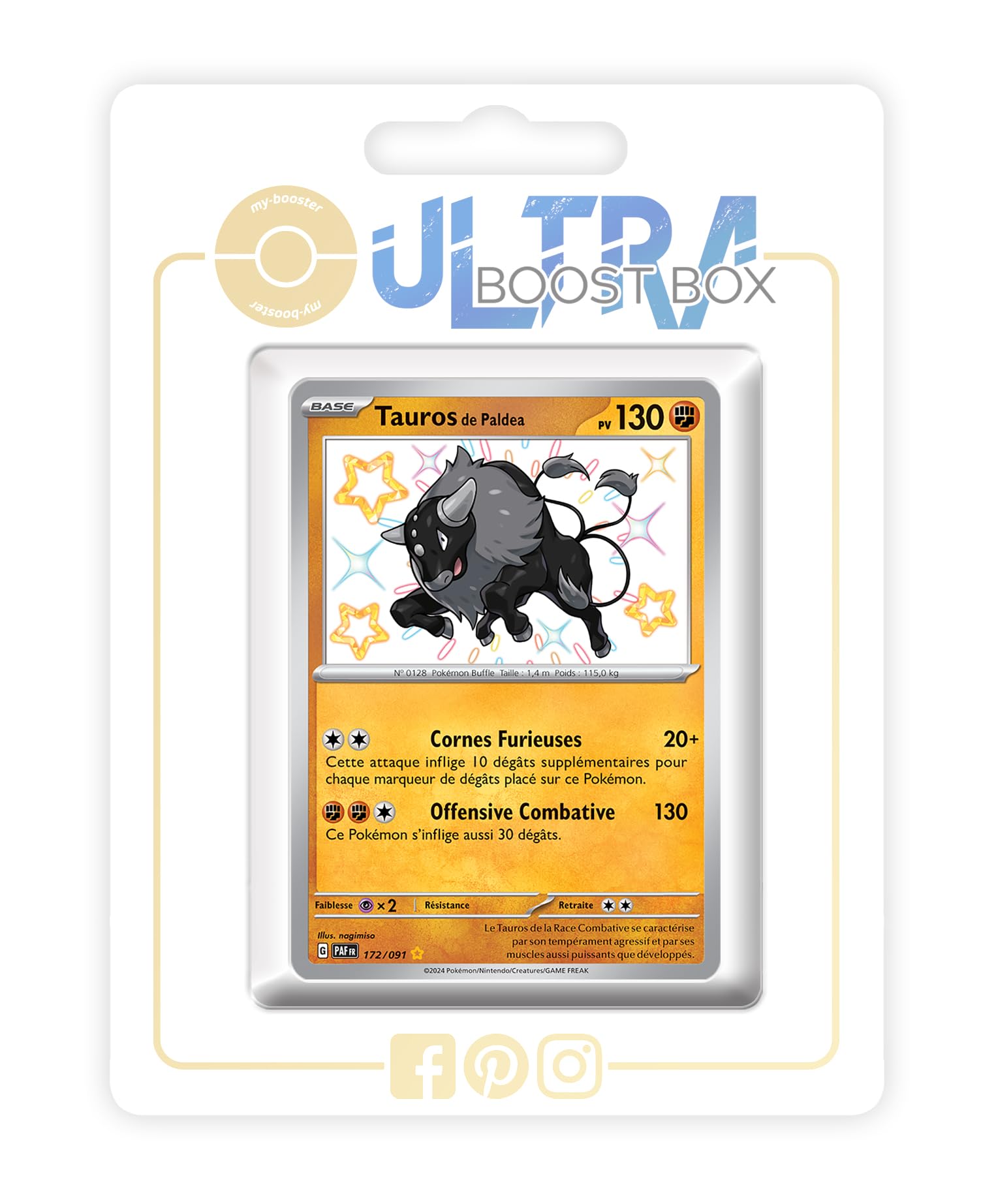 Tauros de Paldea (Paldean Tauros) 172/091 Shiny - my-booster X Écarlate et Violet 4.5 - Destinées de Paldea Box of 10 Pokemon French Cards
