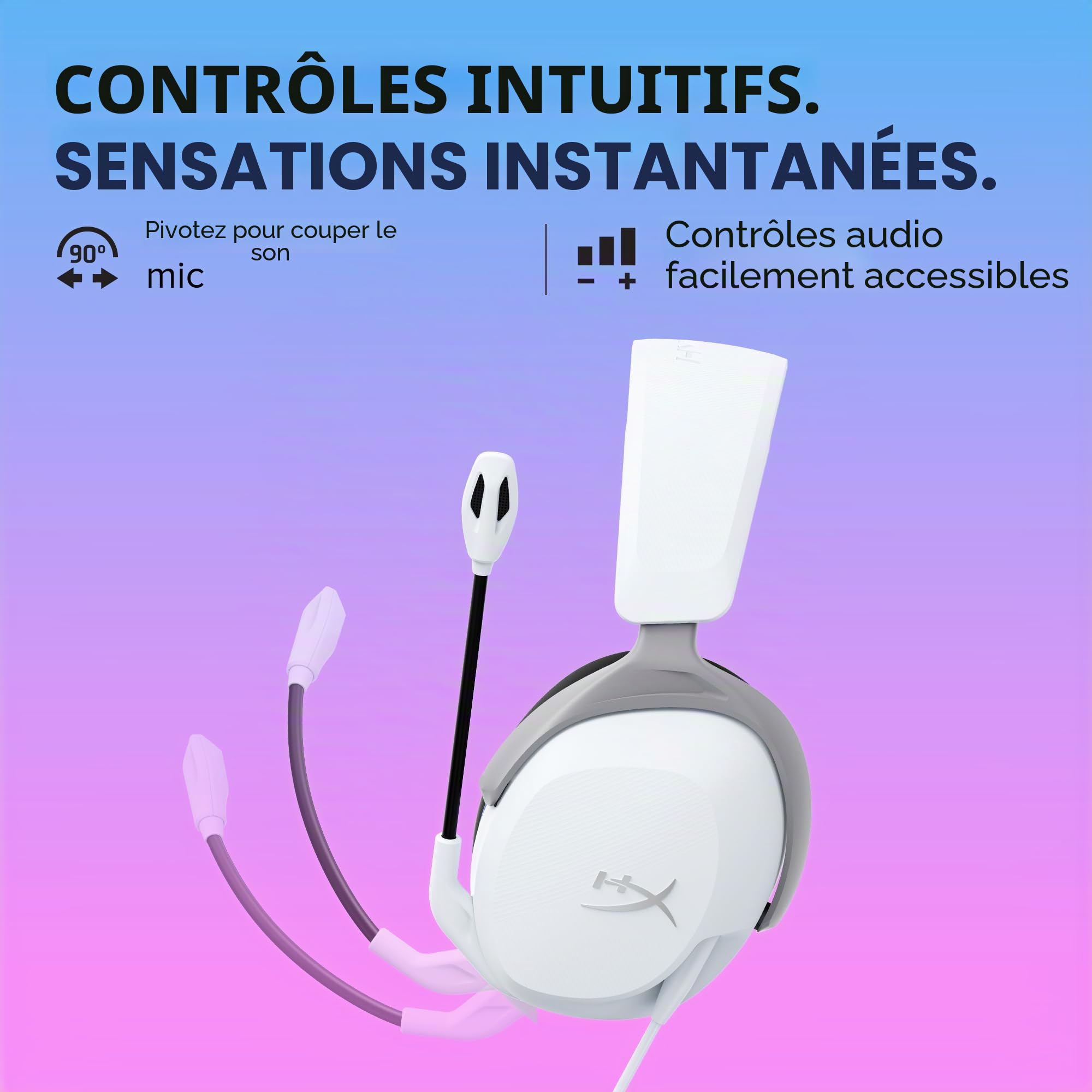 HyperX Cloud Stinger 2 Core pour PlayStation, Casque gaming filaire PS5/PS4, Haut parleurs 40 mm, Micro antibruit avec mute par pivotement, Commandes audio sur casque, Léger, Blanc