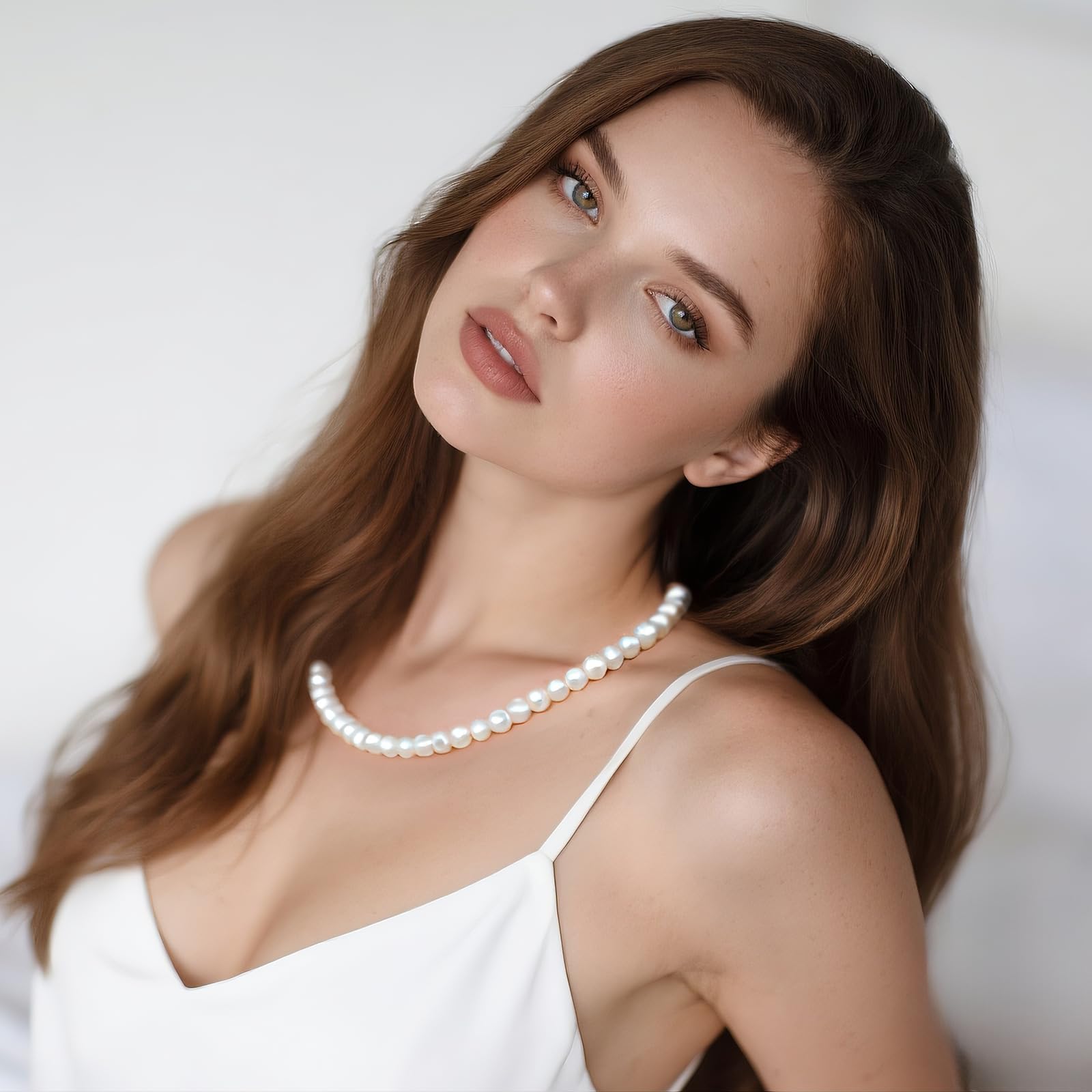 YAMI Perles de culture d'eau douce Blanches 11-12 mm pour femmes, collier de perles véritables 18inch (45cm) avec fermoir à pois, argent sterling 925, cadeau de bijoux pour femmes.