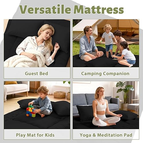 Miniatura 7 de Futón de colchón japonés para piso, tapete plegable de tatami de 4 pulgadas de grosor con 2 fundas de almohada, cama de suelo tamaño individual para