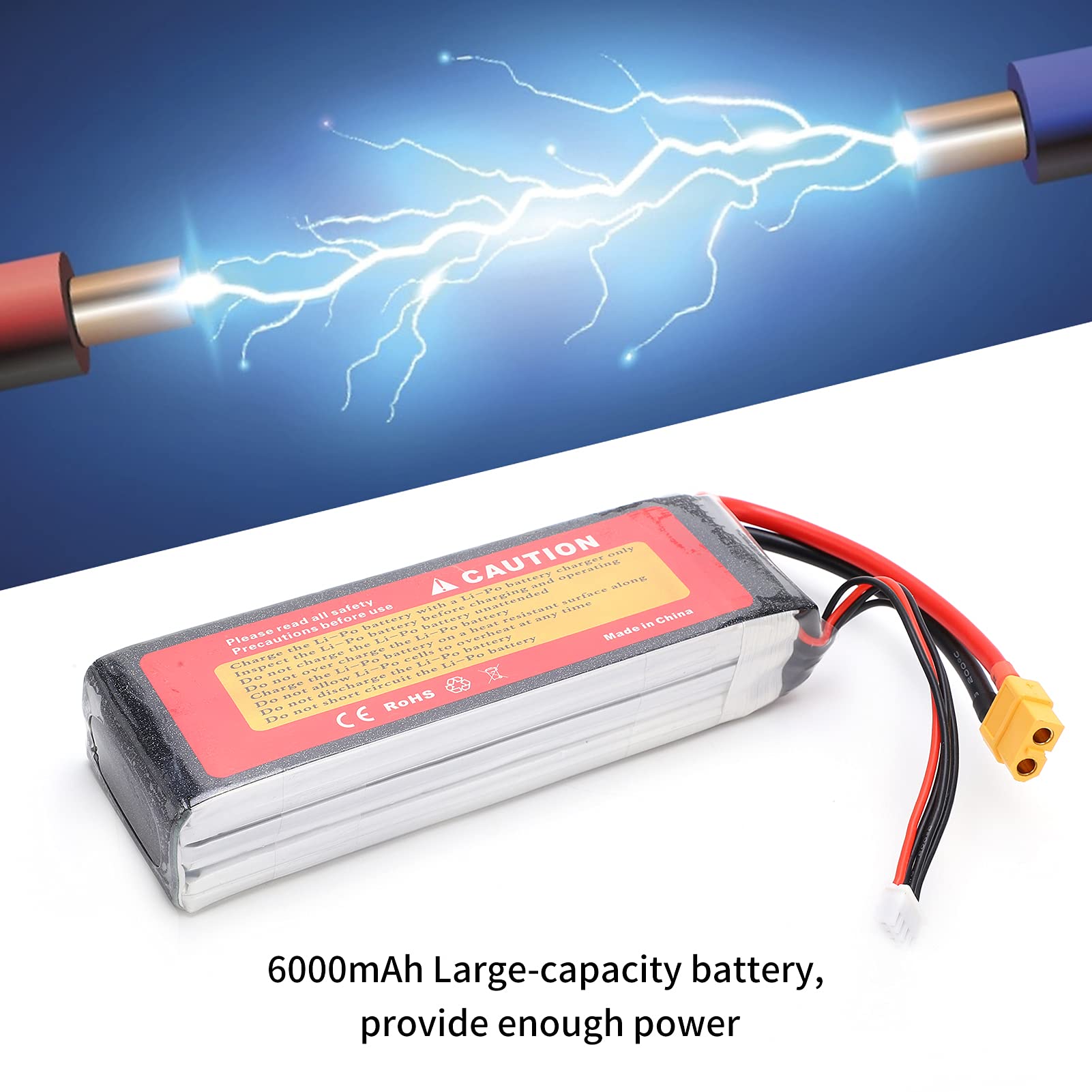 Rosvola Batteria da 6000 MAh, Batteria Al Litio Ricaricabile Ad Alta capacità da 11,1 V 45 C con Spina XT60, Ideale per Drone Aereo Barca Auto RC