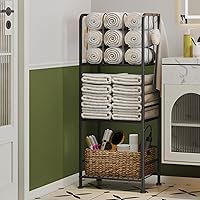 Dmticoasis 3-Tier Standing Towel Rack for Bathroom - Black Metal with M-Shaped Dividers, Pool Towel Holder, Space-Saving Organizer