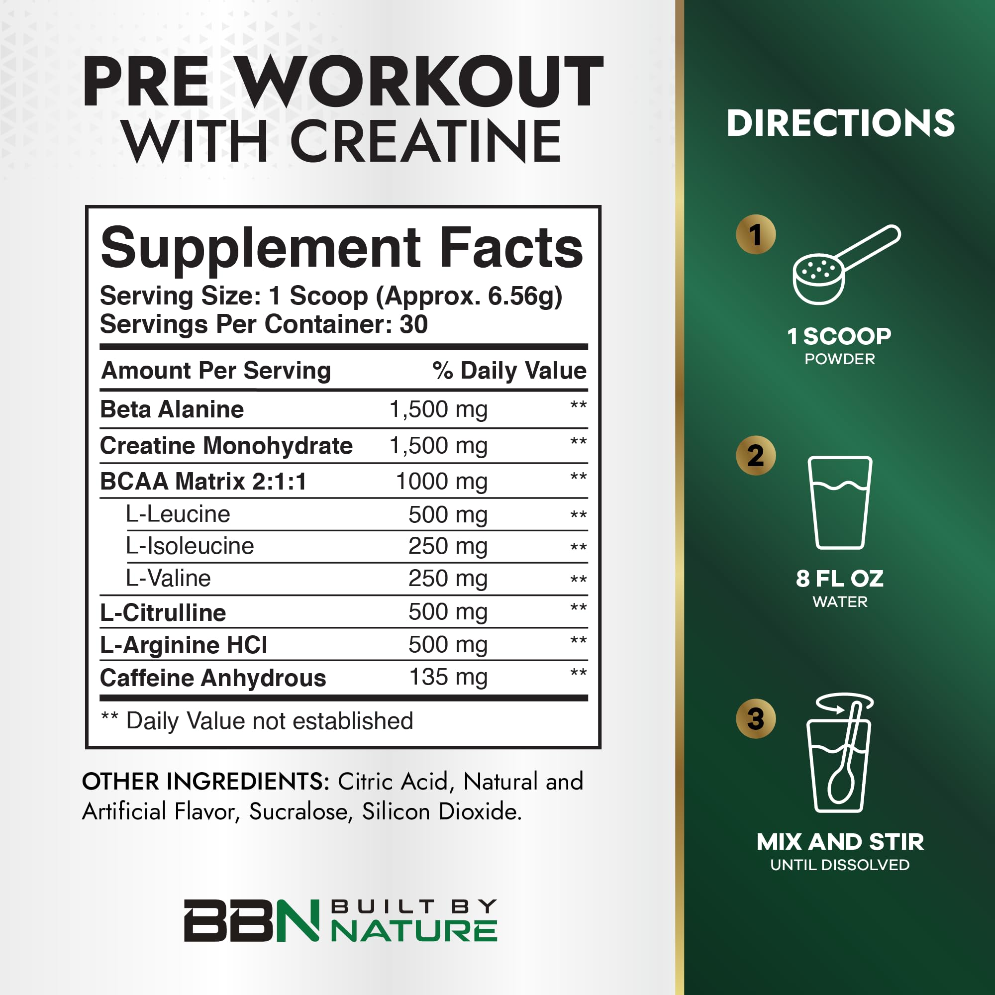 Built by Nature Pre Workout Powder for Men & Women, Blue Razz, 30 Servings with Creatine, Energy & Focus, Pumps, Sports Nutrition Supplement — Amazon image 4