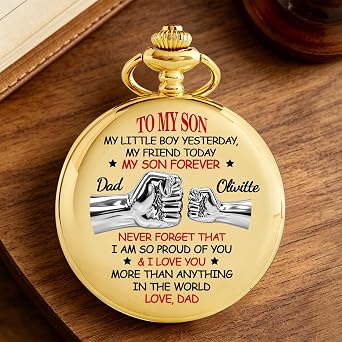 Personalized Engraved to My Son Pocket Watch for Him from Father, Custom Name Dad to Son Stainless Steel Pocket Watch Gift Fathers Day Birthday Graduation Sons Gift from Dad Papa Daddy