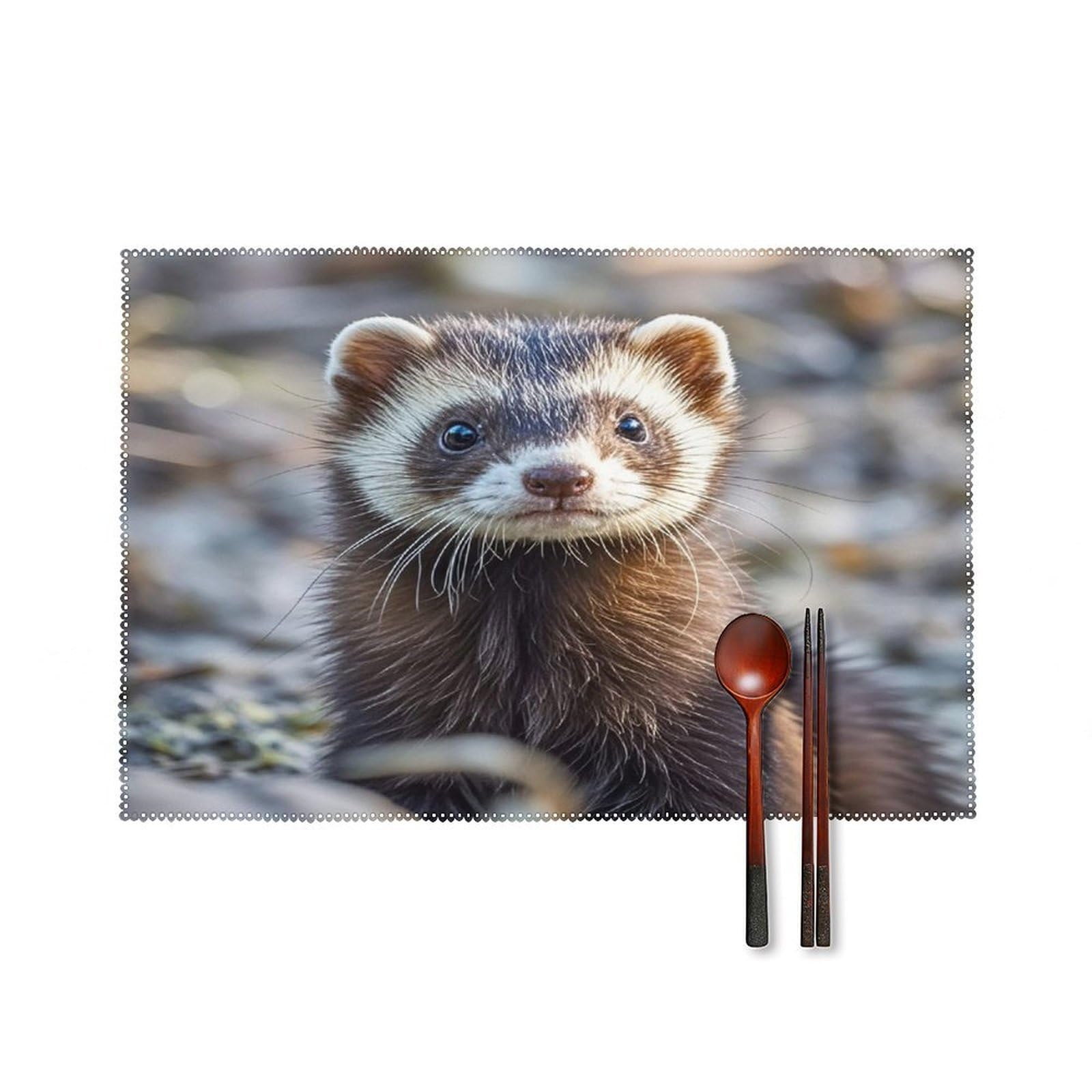 Hairy Ferret Placemats Set of 6 Canvas Place Mats for Dining Table Square Non-Slip Table Mats Heat Resistant Washable Placemat for Kitchen Home Decor 12" X 18"