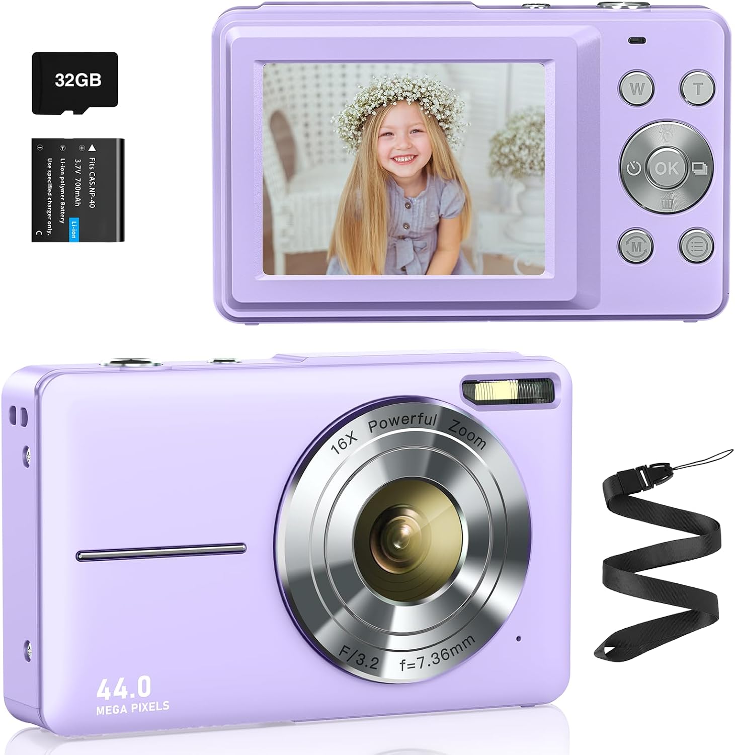ToAuite Digital Camera, 44 Megapixels, Digital Camera, 1080P Video Recording, Image Stabilization, Ultra Lightweight, Portable, Students, School Trips, 1.1 oz 32 g Memory Card, Outdoor, Mountain