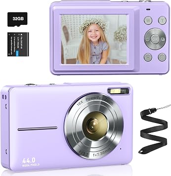 ToAuite Digital Camera, 44 Megapixels, Digital Camera, 1080P Video Recording, Image Stabilization, Ultra Lightweight, Portable, Students, School Trips, 1.1 oz 32 g Memory Card, Outdoor, Mountain