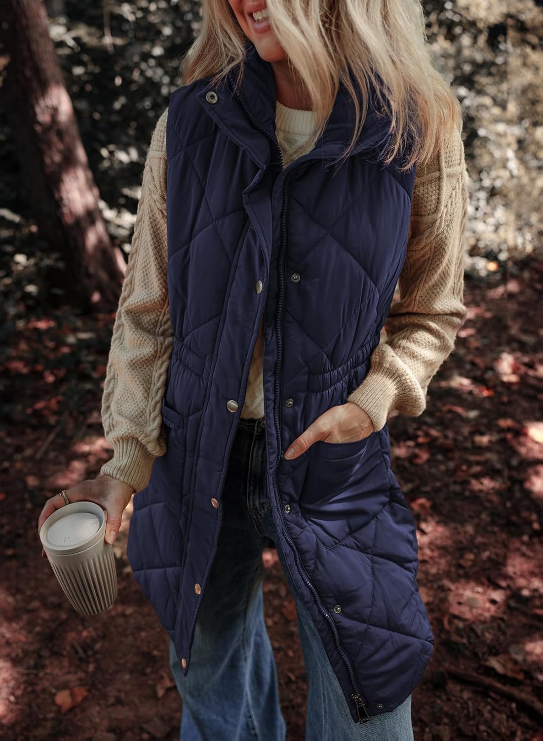 Dokotoo Women's Casual Winter Long Puffer Vest Stand Collar Sleeveless Puffy Jackets Coat with Pockets - Image 3