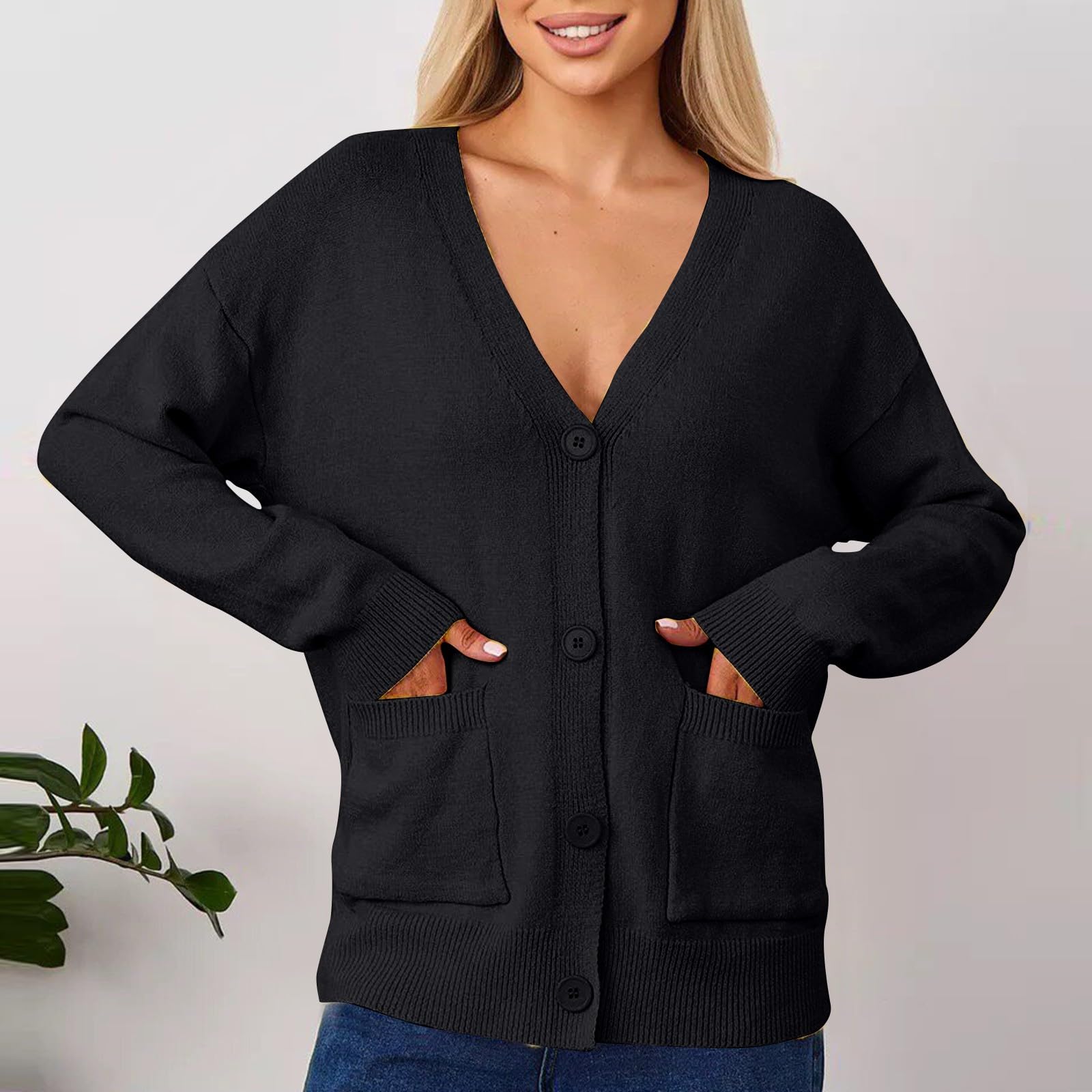FUPODD Strickjacke Damen Kurz Feinstrick Strickjacken Für Damen Winter Warm