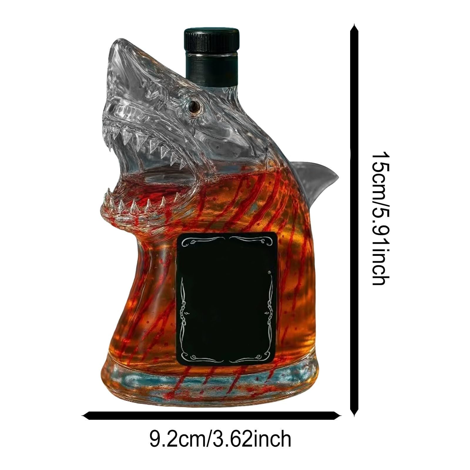 karafka, 300 ml 3D figurka rekina w butelce wina, zabawna szklana karafka do whisky, figurki zwierząt, baru, biura(C)