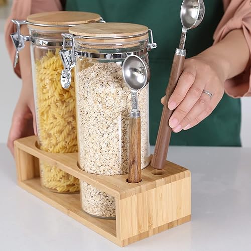 Miniatura 5 de KKC - Recipientes herméticos de vidrio altos para café y azúcar con tapas con bisagras y cucharas para encimera de cocina, recipientes de vidrio