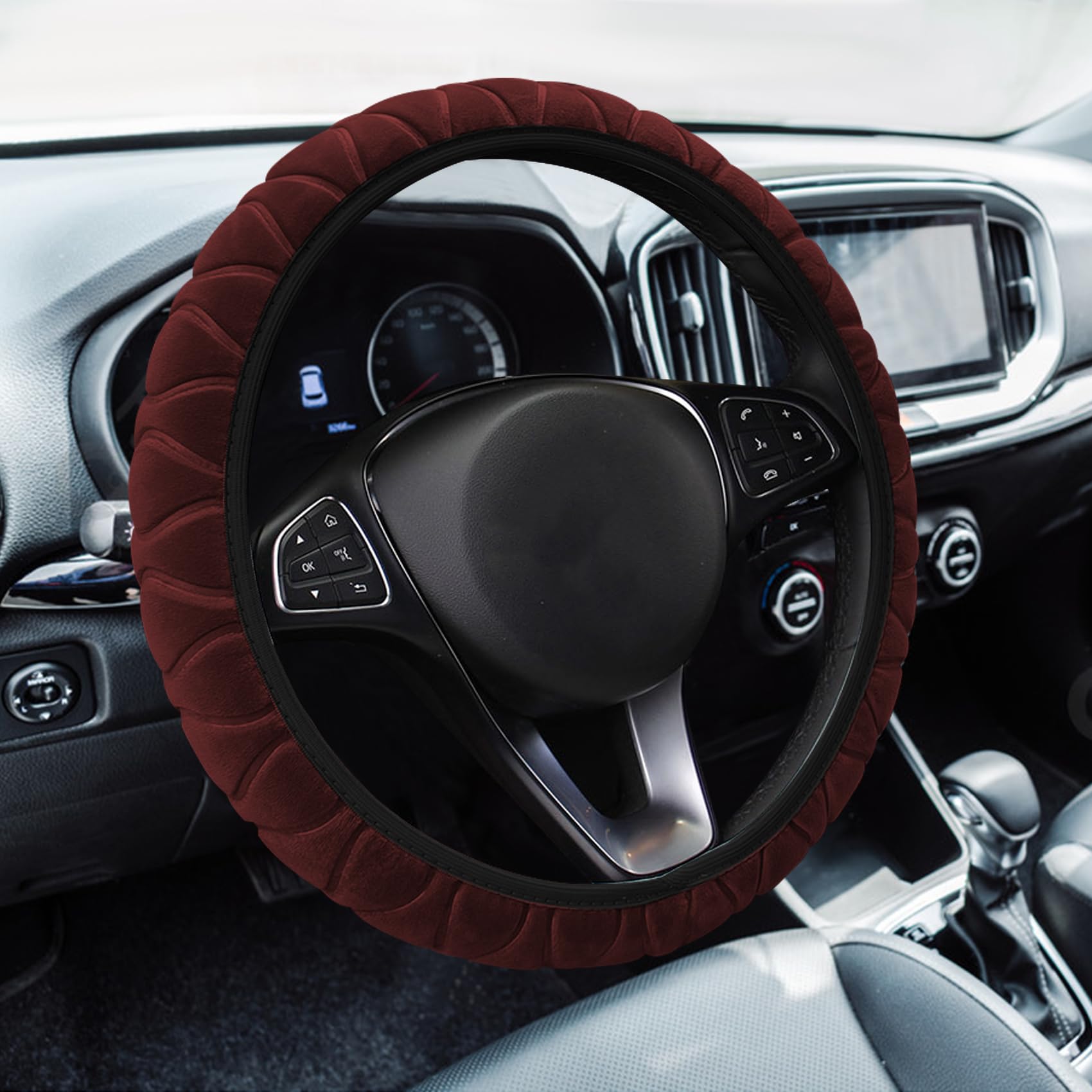 Lecctso Fluffy Steering Wheel Cover, Car Wheel Cover, 15'' Soft Steering Wheel Protector, Elastic Long Microfiber Plush Steering Wheel Cover Interior