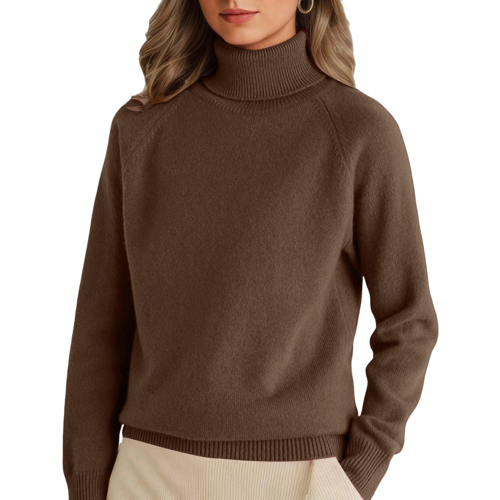 Womens Turtleneck Sweater Long Sleeve Casual Fall Winter Knit Pullover Sweater Solid Lightweight Knit Pullover Tops