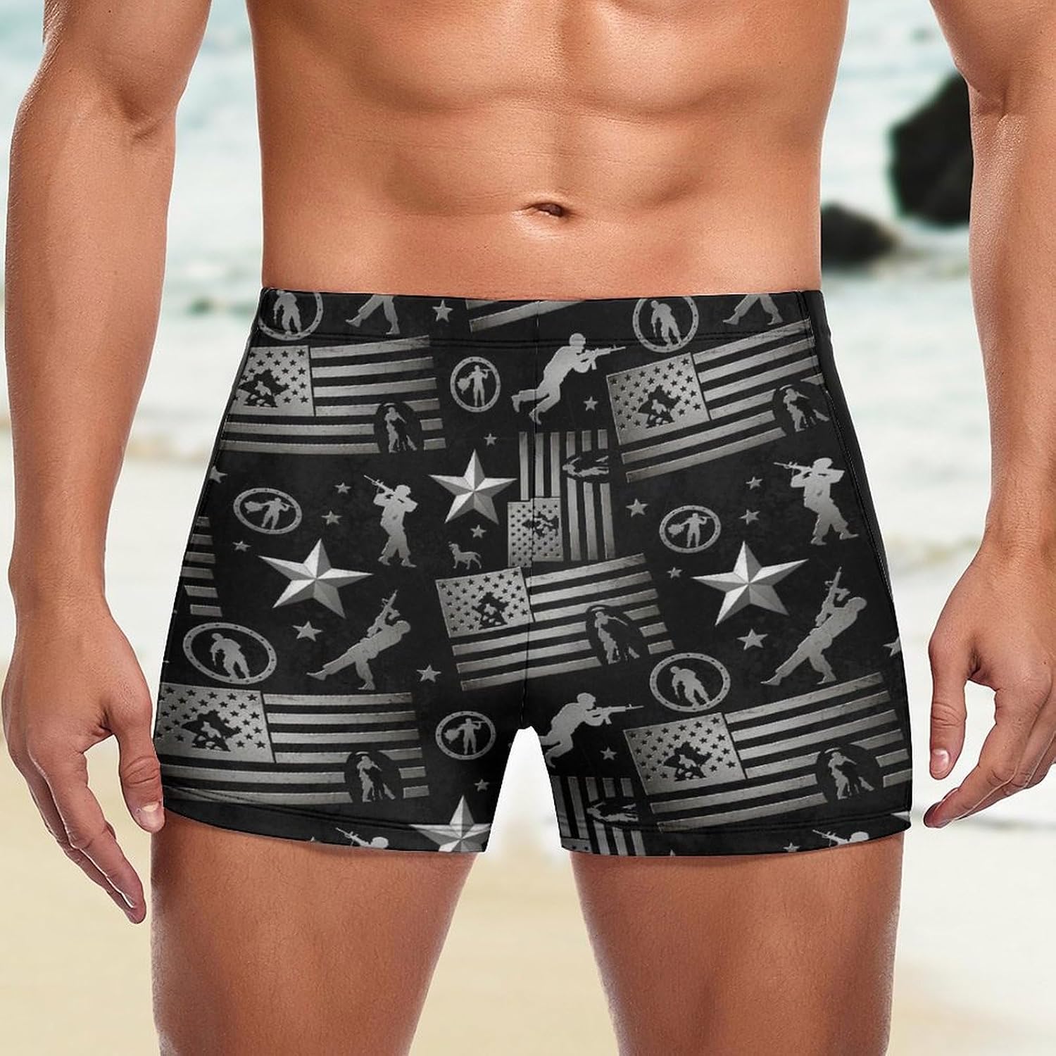 Men's Athletic Swimwear, Quick Dry Boxer Brief Trunks Summer Breathable Swim Shorts Bathing Suit