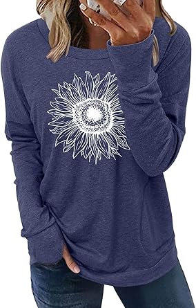 ONLYSHE Womens Crewneck Sweatshirt Casual Loose Fitting Tops Long Sleeve T Shirt
