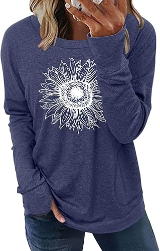 ONLYSHE Womens Crewneck Sweatshirt Casual Loose Fitting Tops Long Sleeve T Shirt