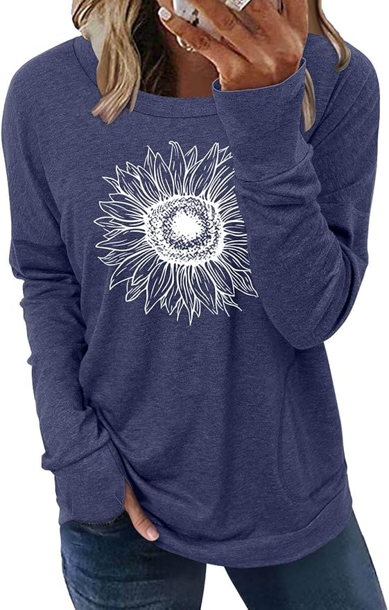 ONLYSHE Womens Crewneck Sweatshirt Casual Loose Fitting Tops Long Sleeve T Shirt
