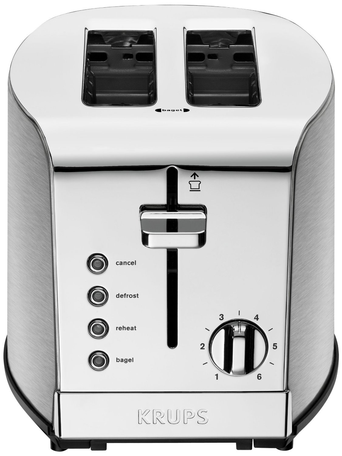 KRUPS: 2 Slice Toaster, Stainless Steel Toaster, 5 Functions with Cancel, Toasting, Defrost, Reheat and Bagel, Cord Storage, Silver