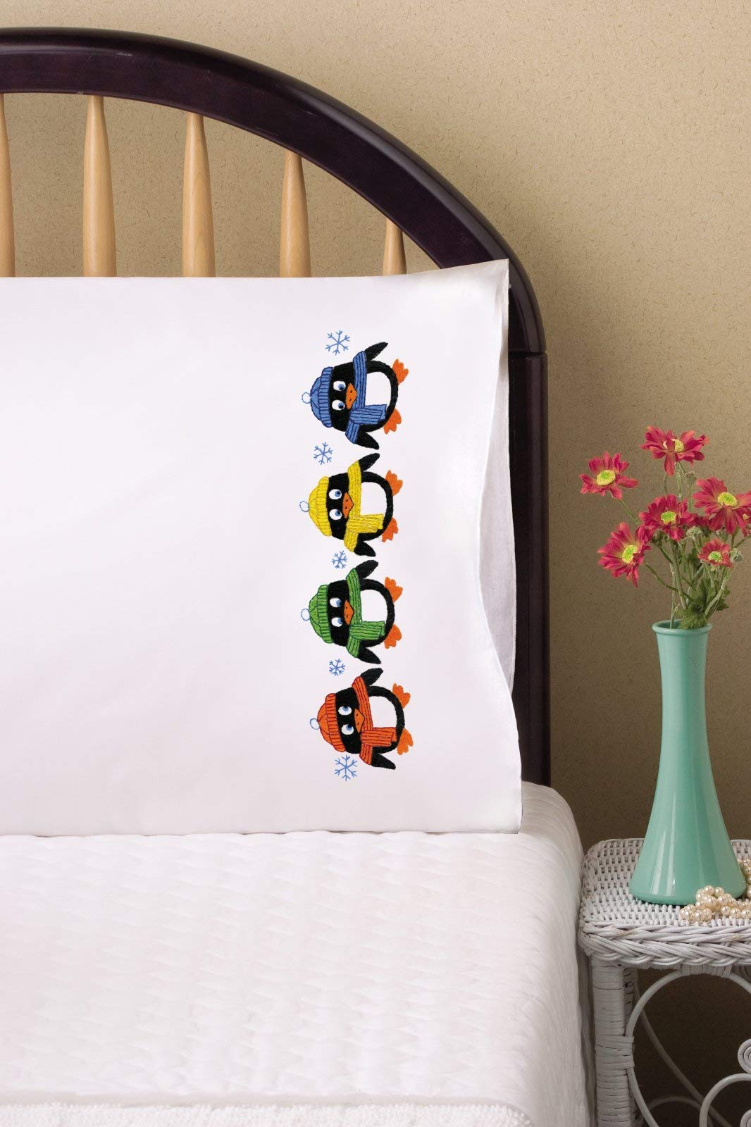 Pingüinos estampados para fundas de almohada bordadas