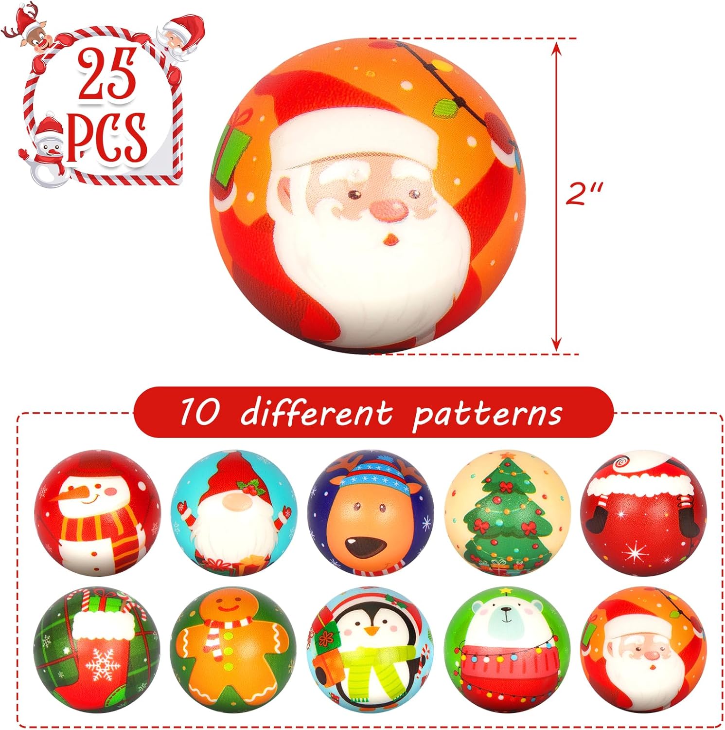 LovesTown 25PCS Christmas Stress Balls, Squeeze Toys Sensory Fidget Toys Stocking Stuffers Kids Goodie Bag Fillers (Pack of 2)