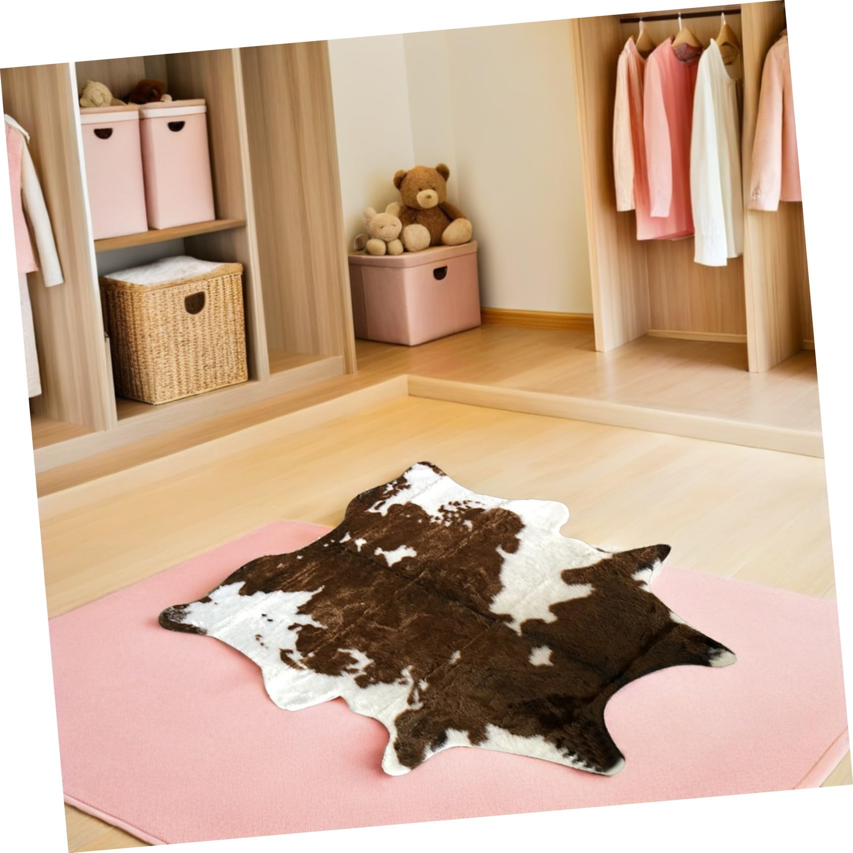 Tappeto Decorativo Irregolare Effetto Mucca 110x84 Cm in Pelliccia Sintetica Spessa Morbida Coperta da Pavimento e Cuscino da Casa per Ingresso Cucina Bagno