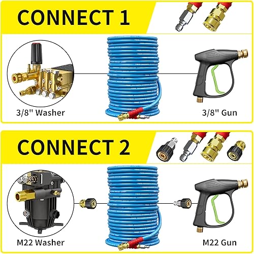 Miniatura 7 de POHIR Manguera de lavado a presión de 100 pies 38 pulgadas 4800 PSI, manguera de grado industrial resistente a las torceduras con extremos de