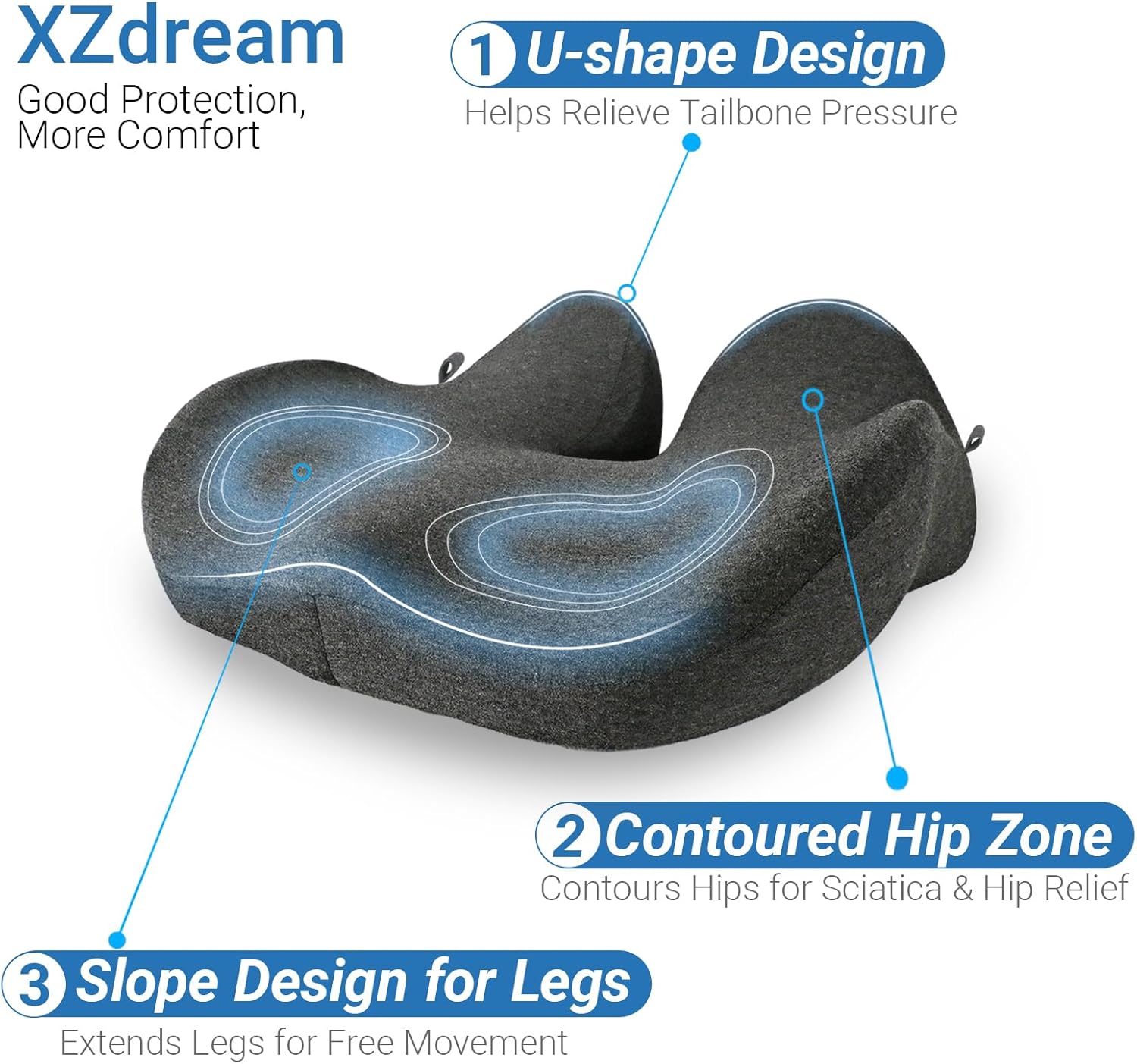 Memory Foam Seat Cushion,High Support Ergonomic Office Chair Cushion Thickened with Strap for Hip, Sciatica,Hemorrhoids,and Tailbone Pain Relief,Seat Cushion for Car,Home,Office - Image 3