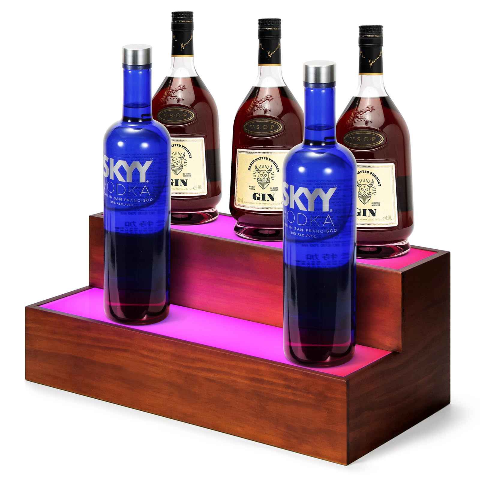 B4Life 16 Inch Lighted Liquor Bottle Display Shelf, 2 Tier LED Bar Shelves, Liquor Bar Shelf for Home Bar