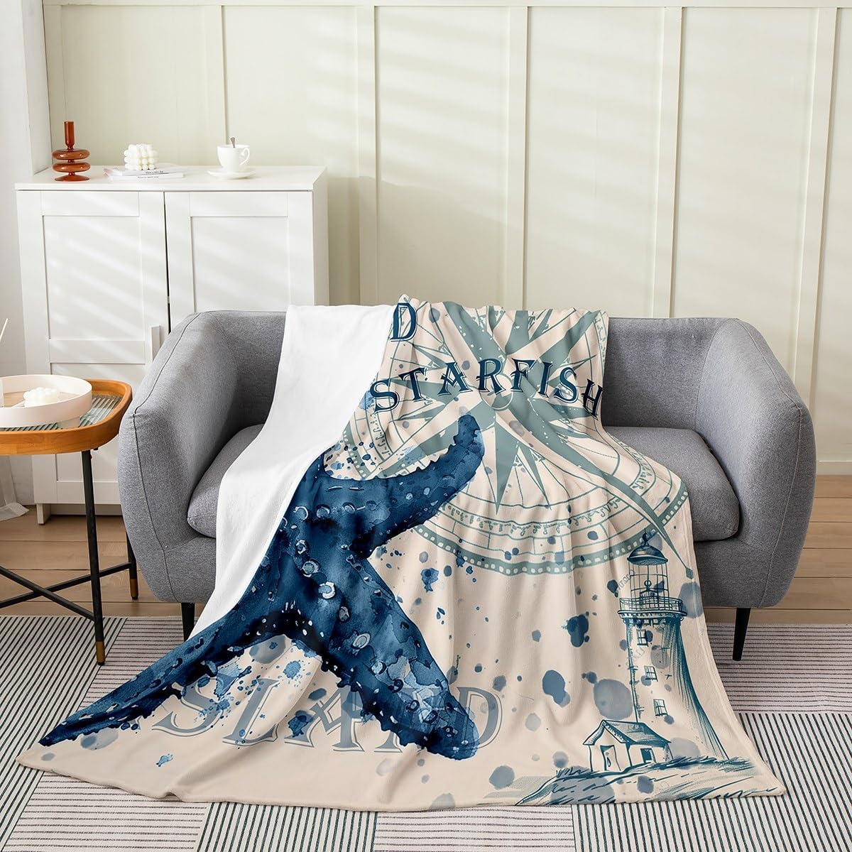 Feelyou Kids Starfish Beach Flannel Fleece Throw Blanket Coastal Beach Ocean Fuzzy Blanket for Sofa Couch Teens Decor Teal Blue All Season Bed Blanket Ocean Marine Plush Blanket Bedroom Twin 60"x80"