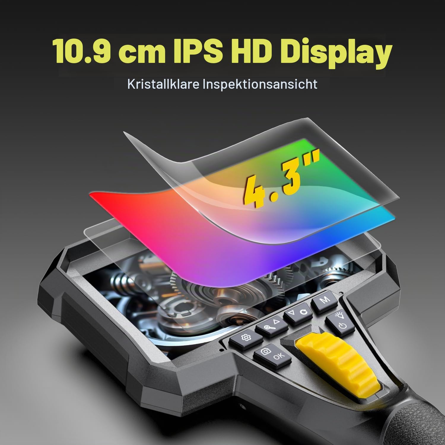 Endoskopkamera mit Licht,1080P HD Endoskop mit 6 Einstellbaren LEDs, 4,3" IPS Bildschirm Inspektionskamera, 2600mAh Batterie Rohrkamera, 6,2mm IP67 Wasserdicht Kanalkamera (1 Meter)