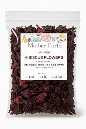 Flor de Jamaica 100% Natural Hibiscus Seco para Te y Agua Fresca Sin Cafeina, Antioxidante Producto Mexicano 1 lb Resealable Bag