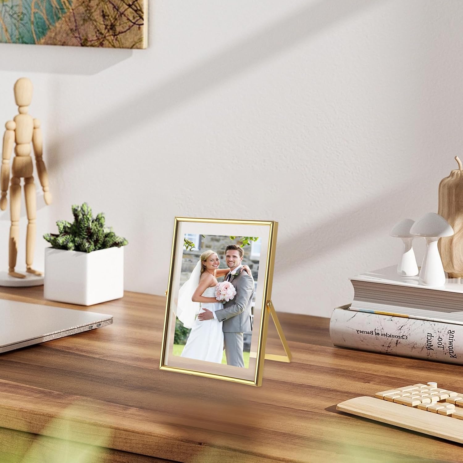 YAYODS 3 Pack Gold Floating Frame 5x7 Picture Frame Holds 4x6 5x7in Photo, Gold Metal Frames for Anniversary, Birthday or Wedding, Home or Office Décor