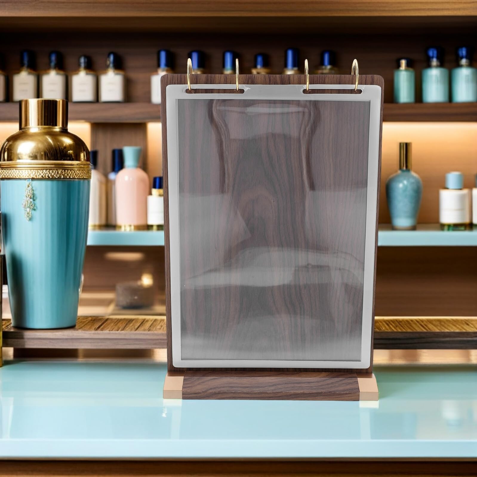 Soporte para Menú de Mesa Abatible de Madera de Nogal Expositor A4 de 6 Páginas para Restaurantes y Cafeterías Soporte para Letreros de Escritorio Elegante y Funcional