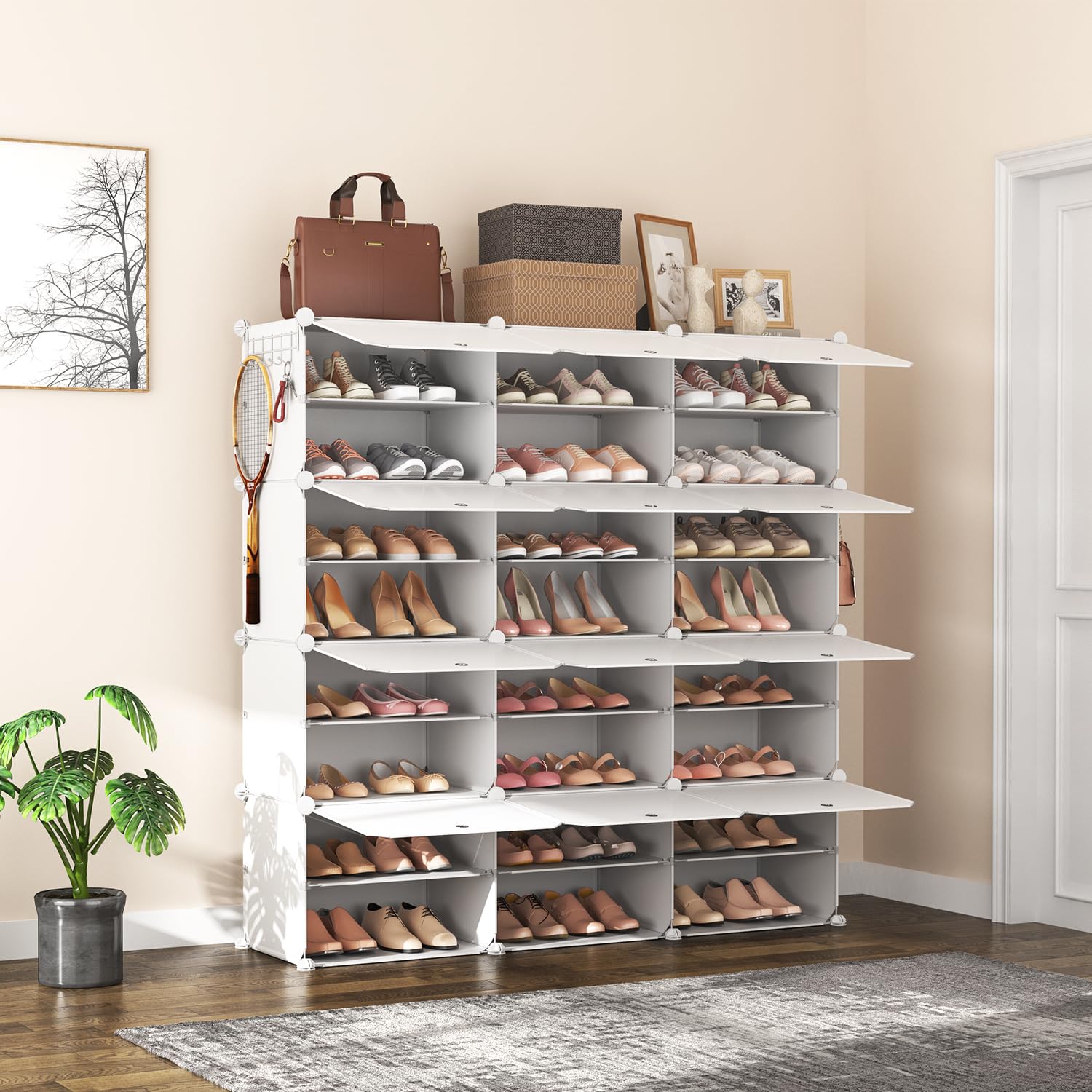 Vicye Scarpiera organizer a 8 ripiani, 48 paia di scarpiere, organizer portatile, scarpiera salvaspazio, per armadio, ingresso, camera da letto, corridoio (bianco, 3 x 8)
