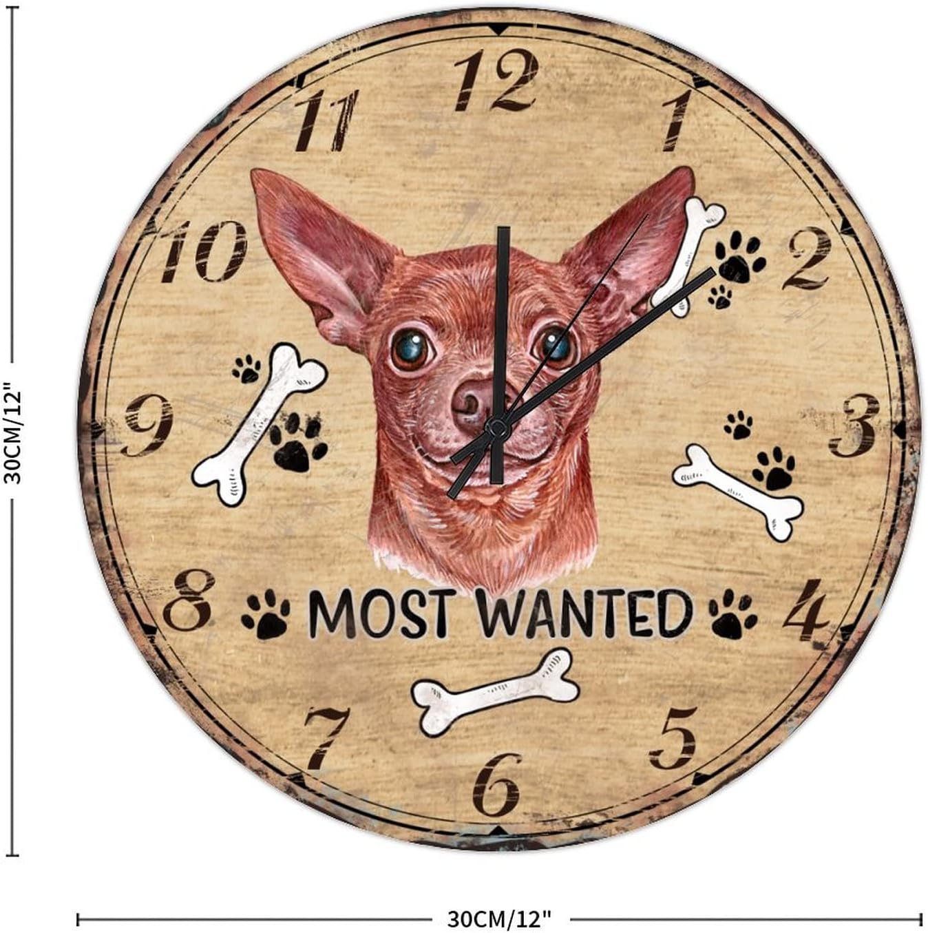 Cute Pet Dog Paw Hanging Clock 12in Dog Lovers Gift Wooden Clock Quartz Analog Quiet Personalised Valentine's Day Gift Farmhouse Home Accessories for Mantel Dining Room Condo Pool