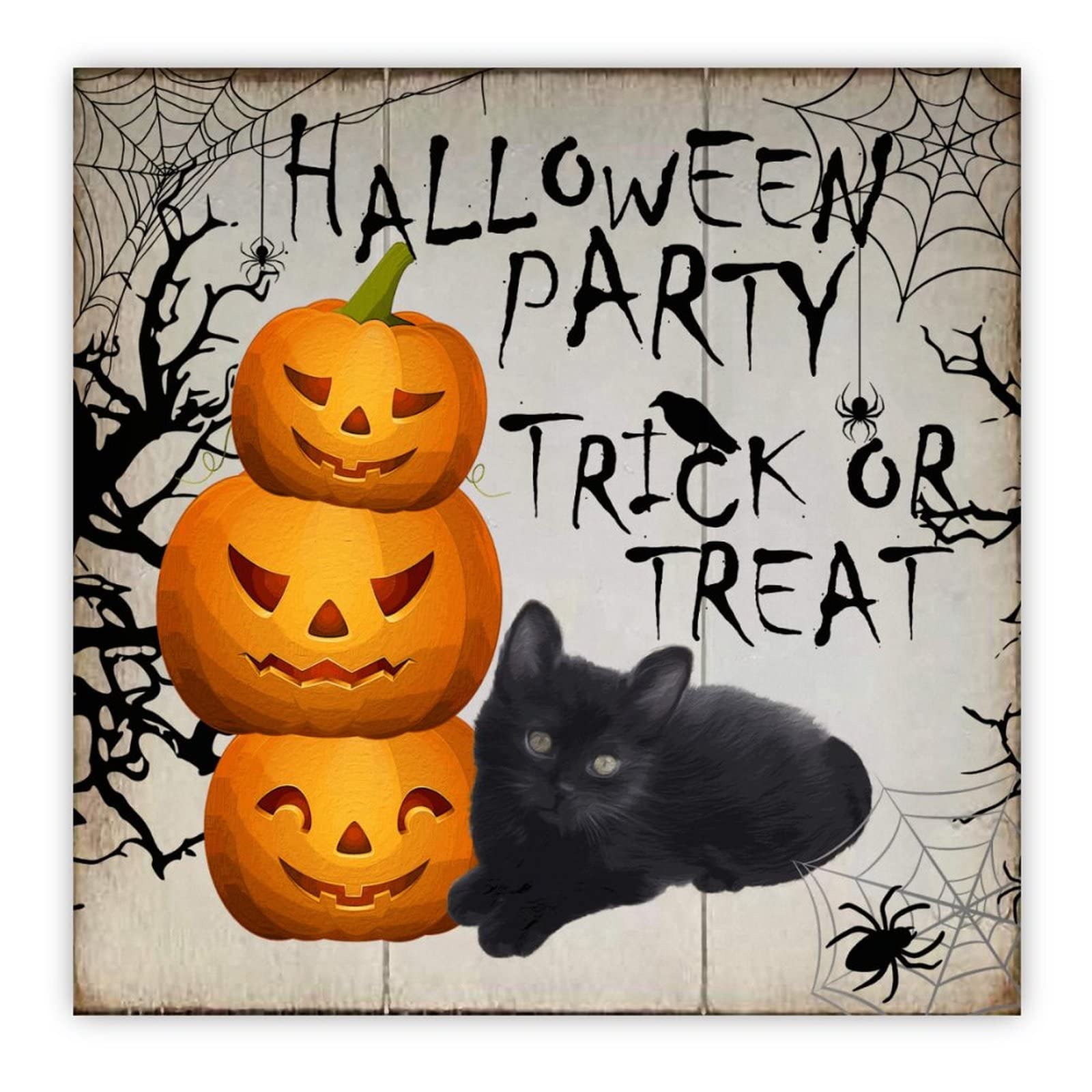 Panneau en bois Halloween 30 cm citrouille et chat pour la décoration murale