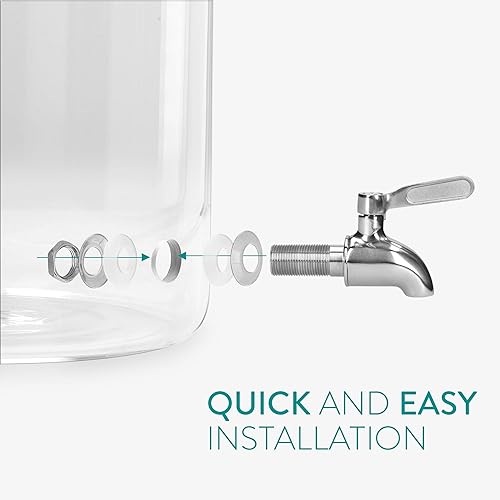 Miniatura 4 de Navaris Dispensador de bebidas con soporte, dispensador de bebidas de vidrio de 1.3 galones (5 litros) con espita de acero inoxidable - Bebidas