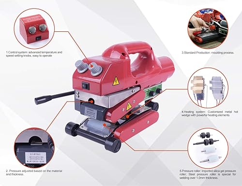 Miniatura 2 de LESITE Máquina de soldadura de geomembrana Soldador de cuña caliente para sellar HDPE EVA PVC 0.008-0.059 in (rodillo de presión de sílice (para