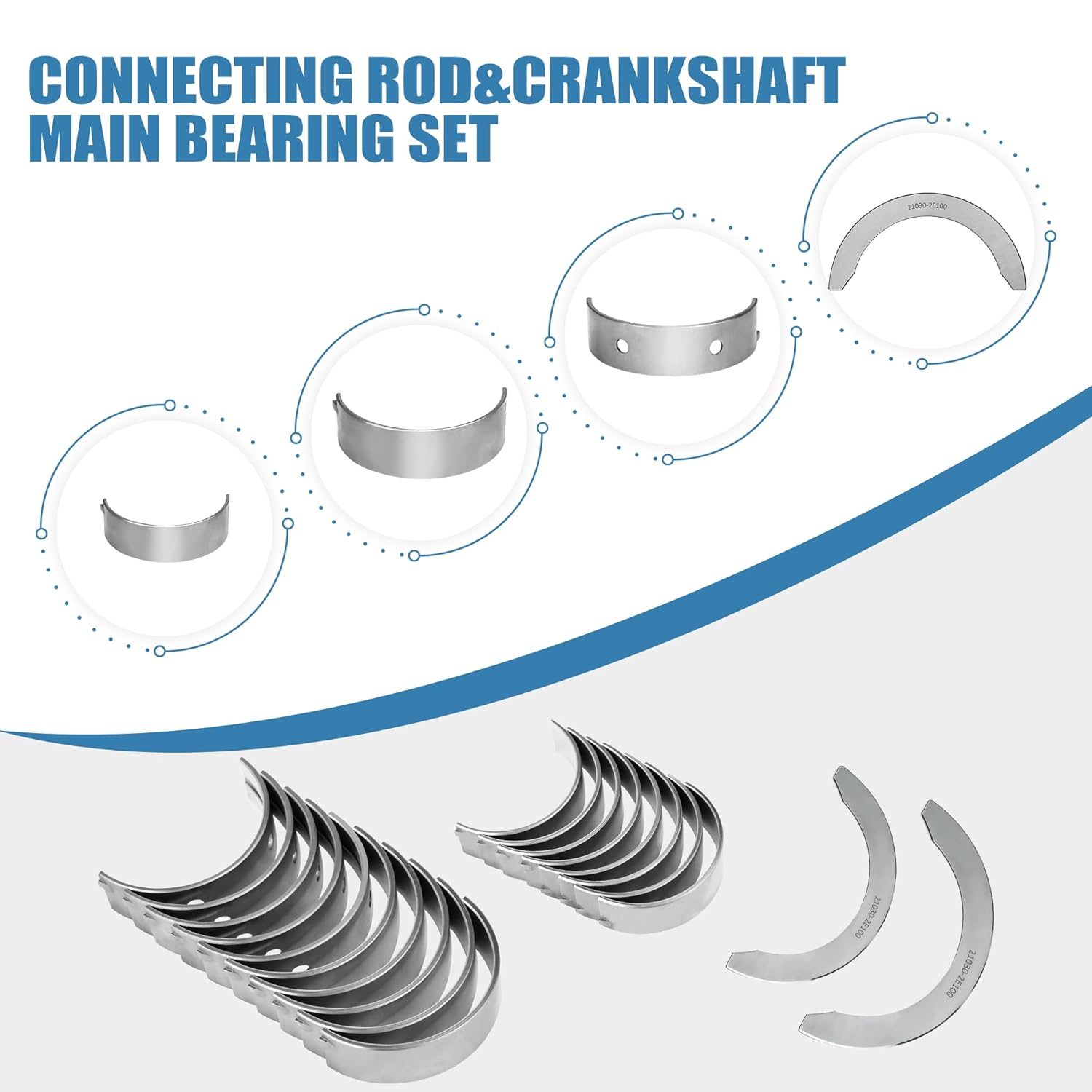 21020-2E100 STD Main & Rod Bearing Set Compatible with 2011-2016 Hyundai Kia Elantra GT Tucson Coupe Soul Forte 1.8L 2.0L - Replacement for 21020-2E100 23060-2E100