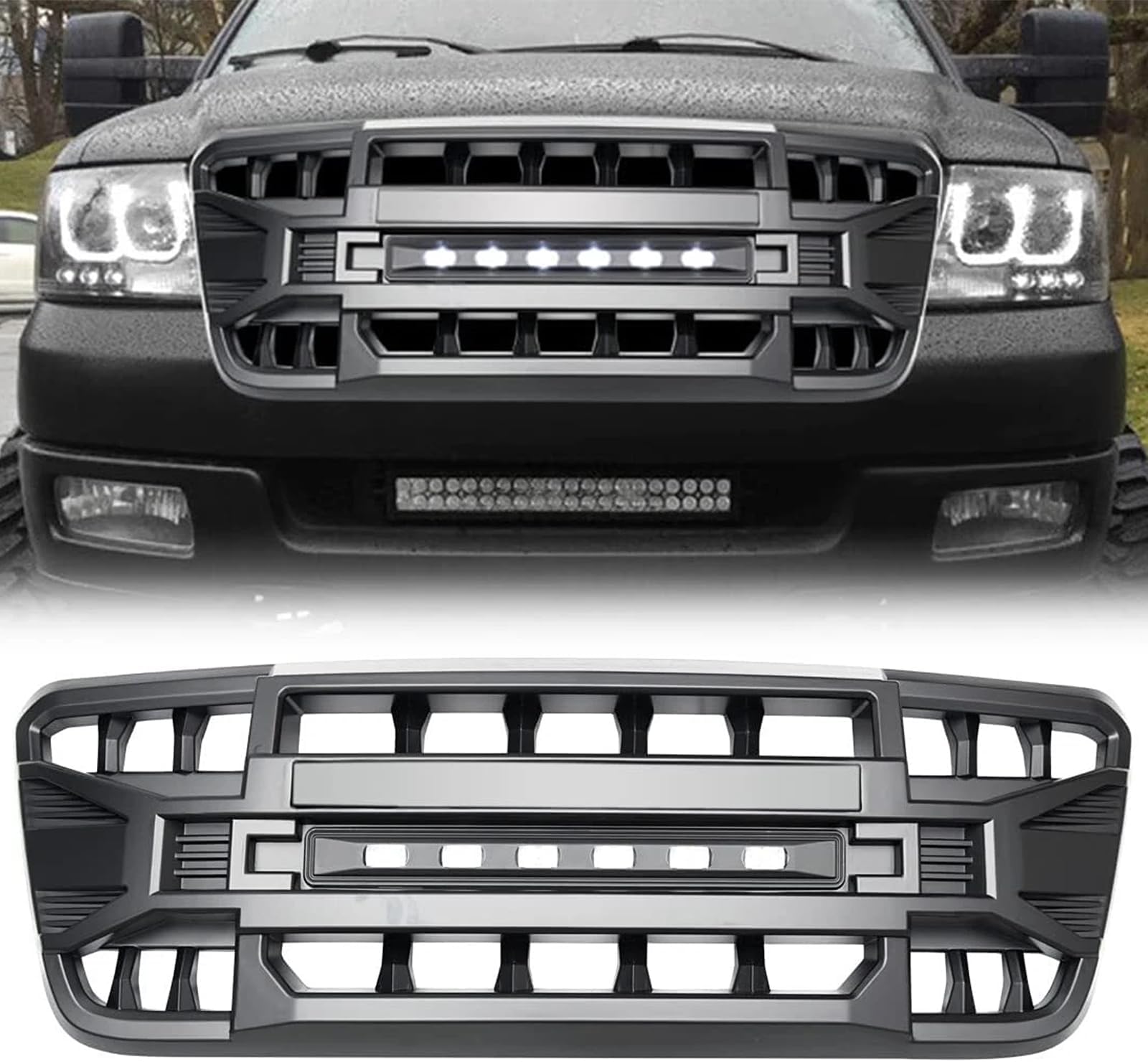 MEGAIE Front Grill Compatible with 2004-2008 F150 w/Off-Road Lights