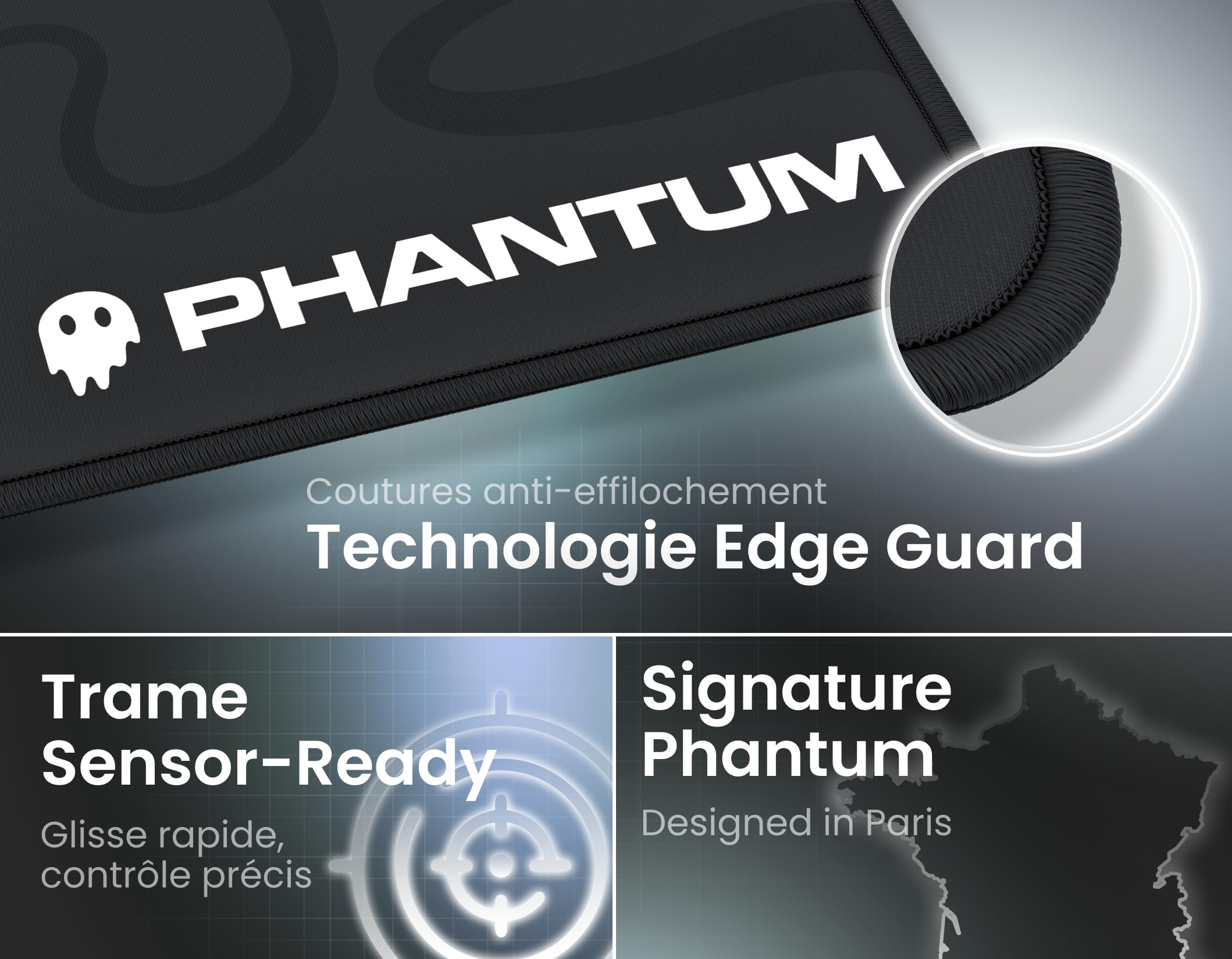 Phantum Flux – XXL-Gaming-Mauspad 900 x 400 mm – Oberfläche aus wasserabweisender Mikrofaser mit hoher Leistung – rutschfeste Gummibasis – Soft Speed & präzise Kontrolle (Dark)