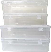 Feliz Clear Plastic Large Storage Boxes Size 11.5x7.5x2.75 inches (Set of 2) and Size 10.25x6.75x2.5 inches (Set of 2) (Total 4 boxes)
