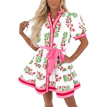 Wenrine Womens Summer Floral Mini Dress Puff Short Sleeve V Neck Boho Dress