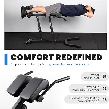 LIONSCOOL Heavy-Duty Adjustable Roman Chair - Back Extension Bench with Multiple Adjustment Functions- Hyperextension Bench Perfect for Home Gym