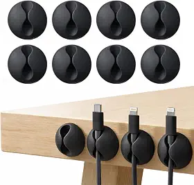 Kit com 8 unid. Organizador de Cabos e Fios Adesivo de Silicone – Clips Fixadores de Fios para Mesa, Home Office e Cabeceira – Suporte para Cabos USB, Carregadores e Fones - IstoSim (8, Preto)