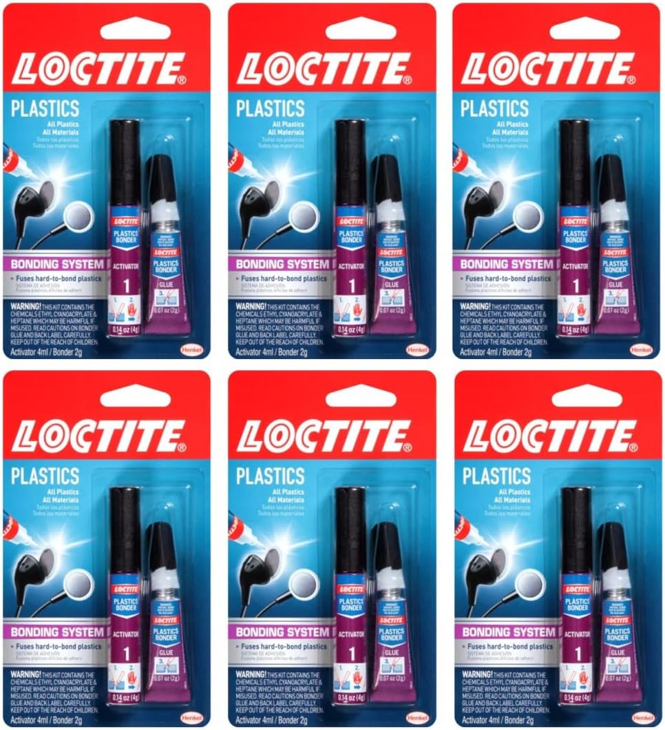 Loctite Plastics Bonder Bonding System, 2 Gram & 4 Gram Tubes, 6 Pack - Clear Superglue for Plastic, Wood, Metal, Crafts, & Repair, Instant Glue Adhesive, Quick Dry