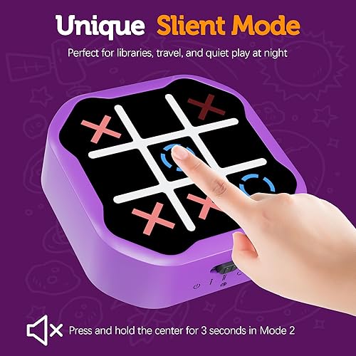 Miniatura 2 de Juego electrónico de Tic Tac Toe 3 en 1, juego digital de mano con modo silencioso, juguete de aprendizaje portátil para niños y adultos, morado
