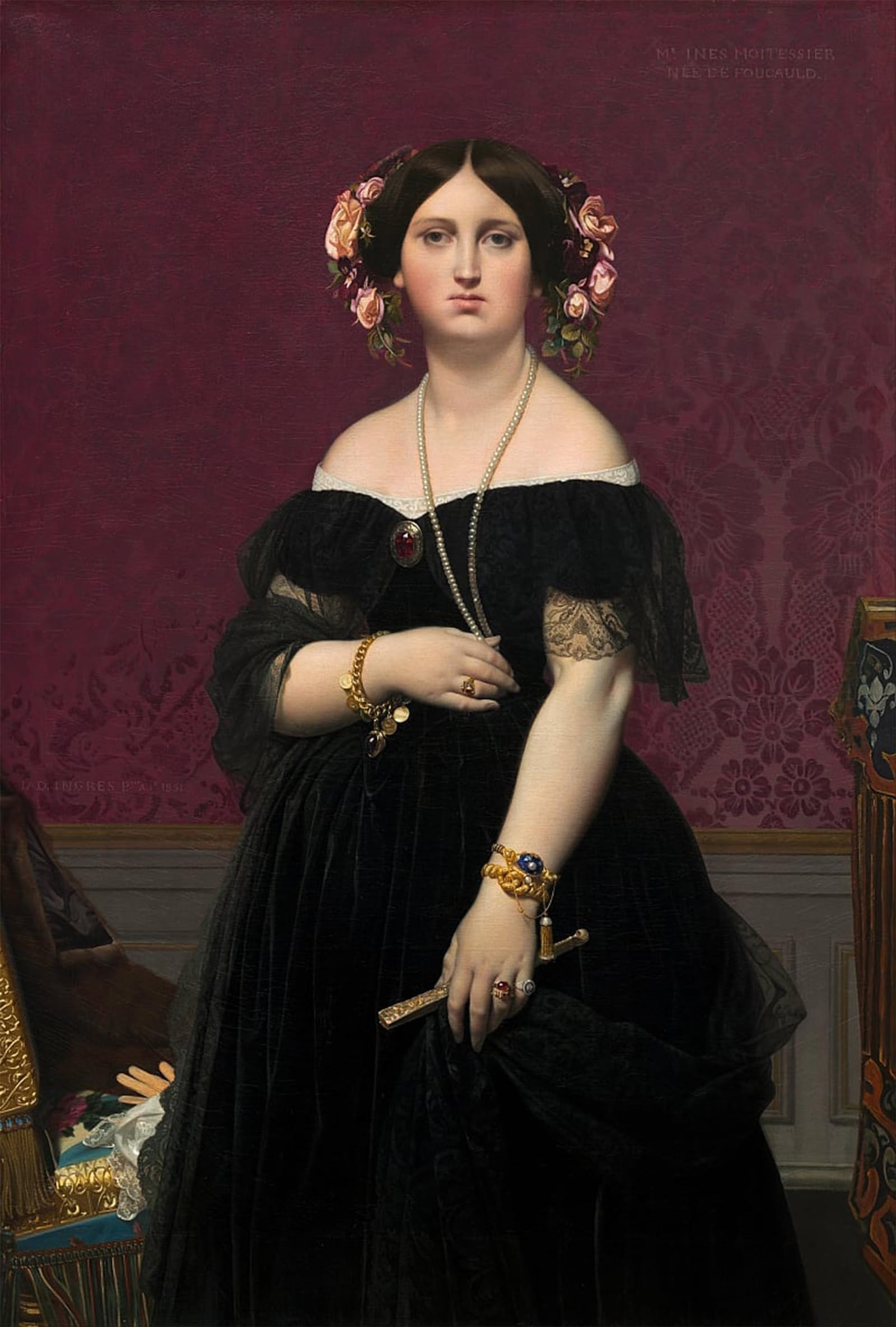 ARTXLXXBN Famous Print Painting Colorful Art Print Madame Moitessier by Jean Auguste Ingres Canvas Art Decorations for Home Decor 60x90cm
