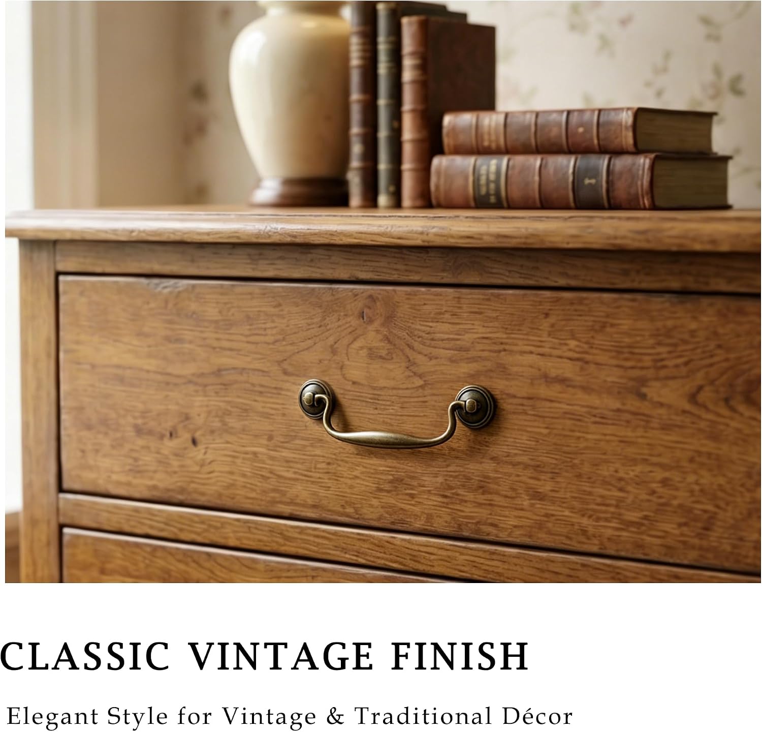 4 Pack Antique Brass Bail Drawer Pulls, 3-3/4 Inch Hole Centers | Vintage drop pull design for cabinets, dressers, cupboards, and kitchen cabinets, ideal for furniture upgrades