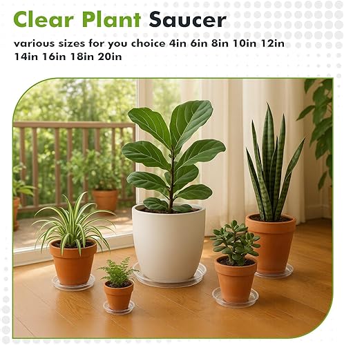 Miniatura 8 de Paquete de 9 platillos de plástico transparente (12 pulgadas) bandejas de goteo para plantas de interior, macetas, a granel